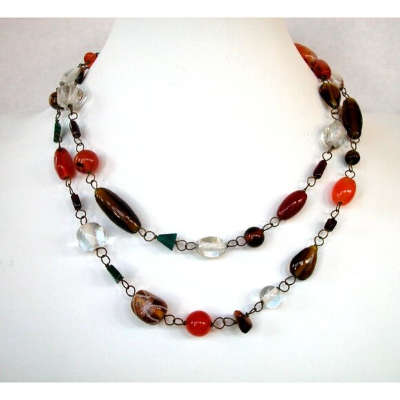 Multicolor Glass Bead Necklace With Bronze Chain 36 inches - Picture 1 of 2